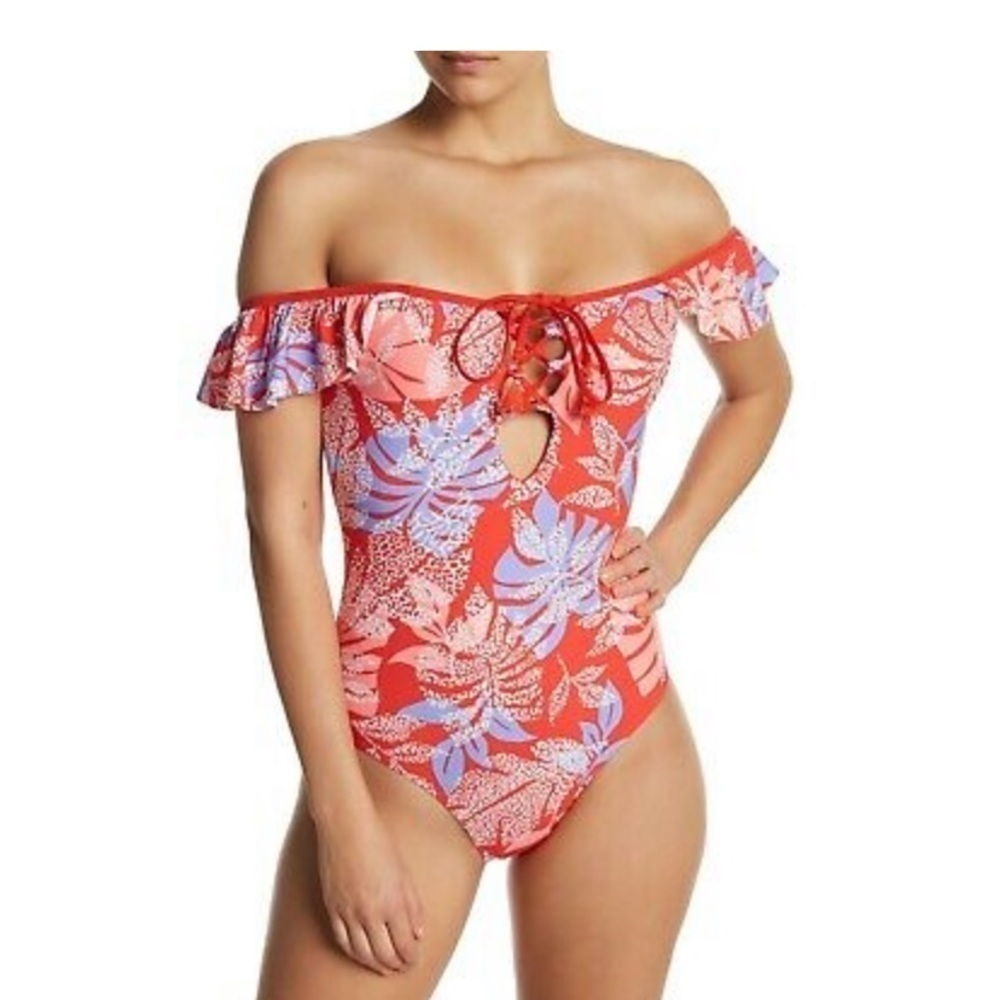 Red Carter off shoulder one piece swimsuit size S - Picture 2 of 6